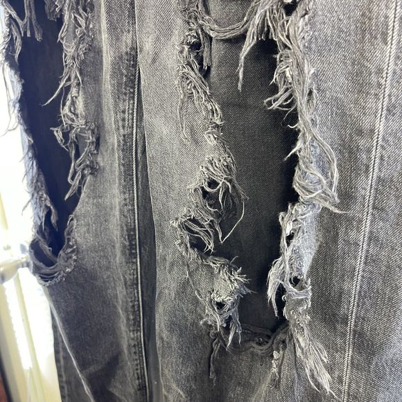 American Eagle High Rise Baggy Mom Jeans Women 14 Distressed Black Relaxed Denim - Picture 10 of 16